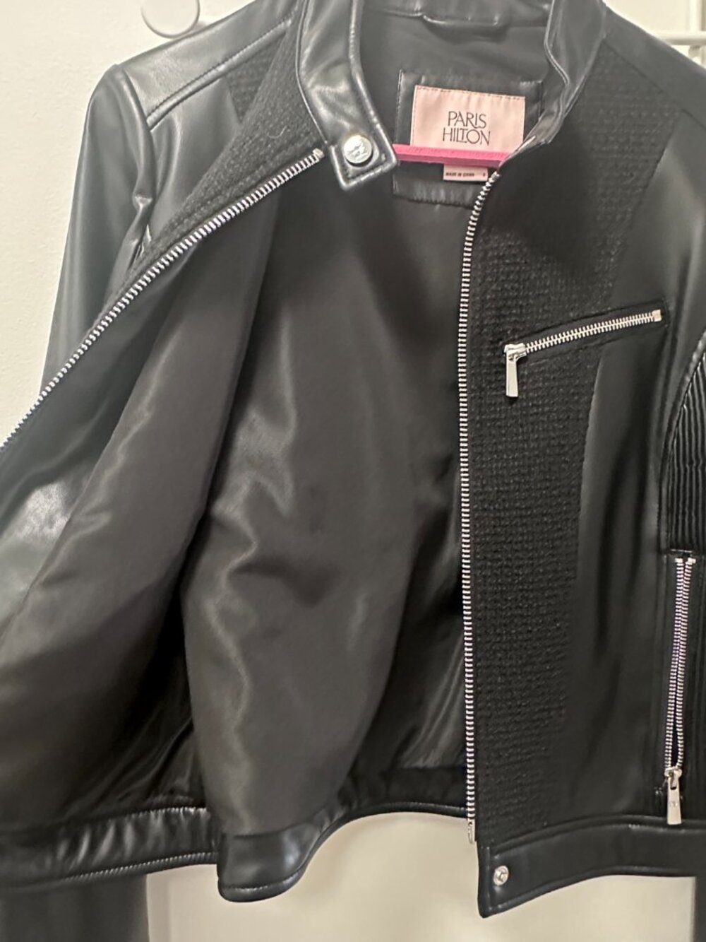 Parish Hilton Vegan Leather Jacket Black/Silver Size S View 5